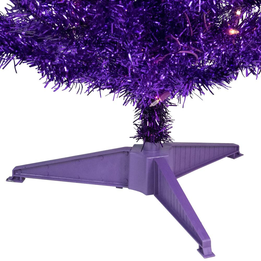 4' Pre-Lit Purple Artificial Tinsel Christmas Tree  Clear Lights. Picture 5