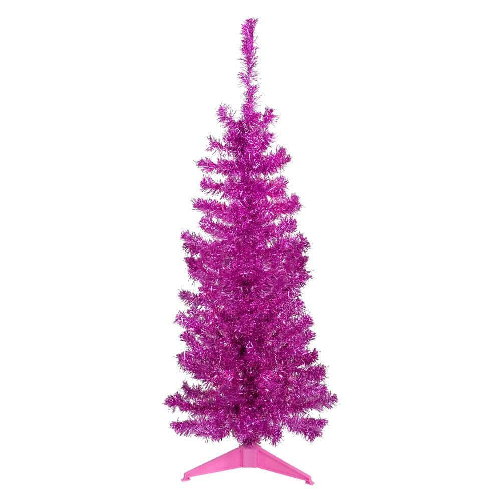 4' Pink Artificial Tinsel Christmas Tree  Unlit. Picture 1