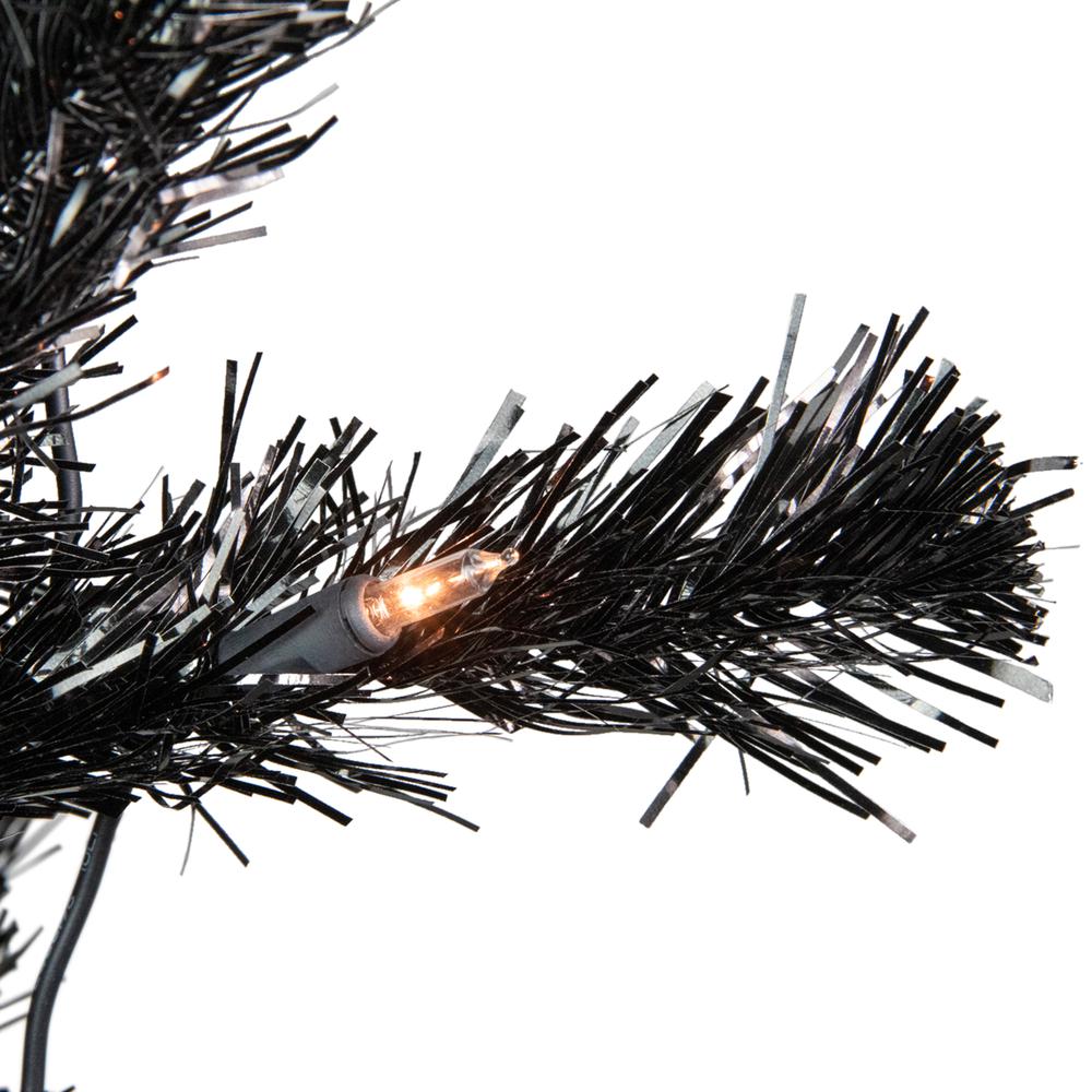 4' Pre-Lit Black Artificial Tinsel Christmas Tree  Clear Lights. Picture 2