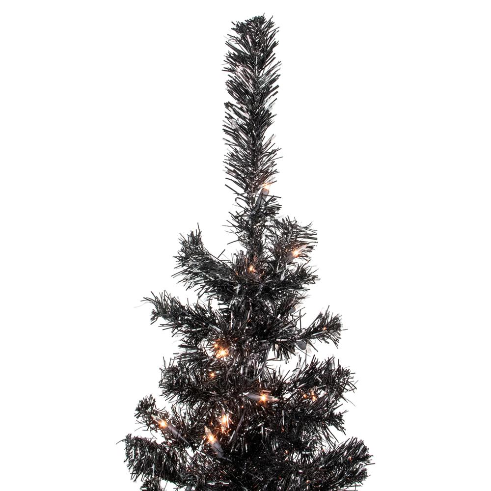 4' Pre-Lit Black Artificial Tinsel Christmas Tree  Clear Lights. Picture 3