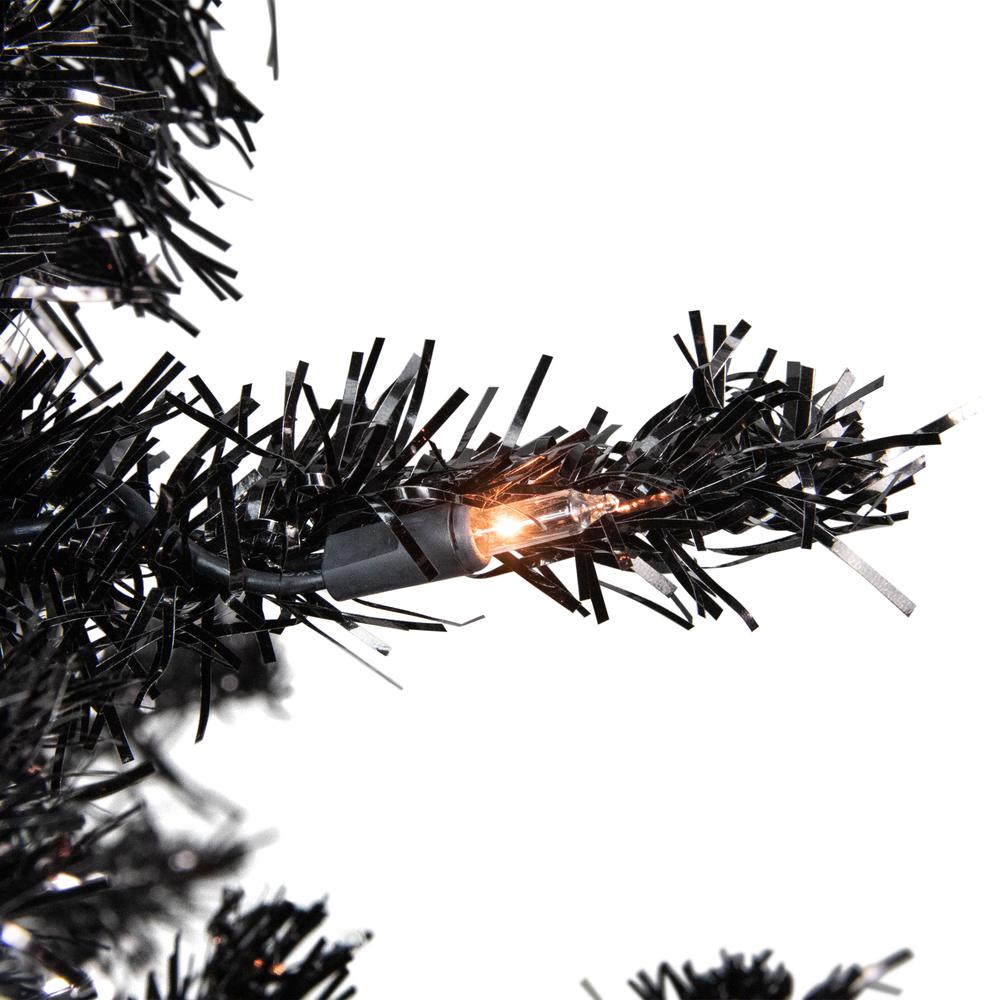6' Pre-Lit Black Artificial Tinsel Christmas Tree  Clear Lights. Picture 3