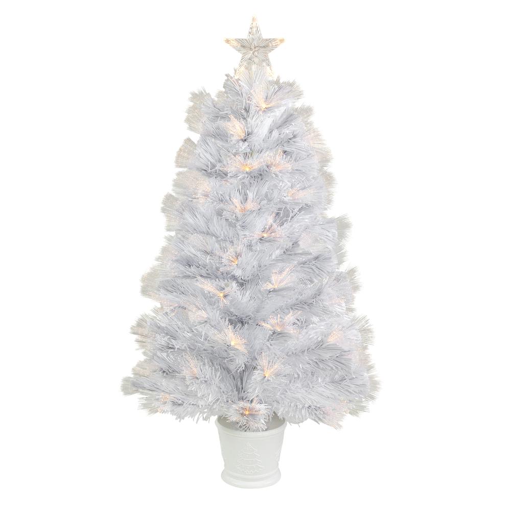 3' Pre-Lit White Fiber Optic Artificial Christmas Tree  Warm White Lights. Picture 1