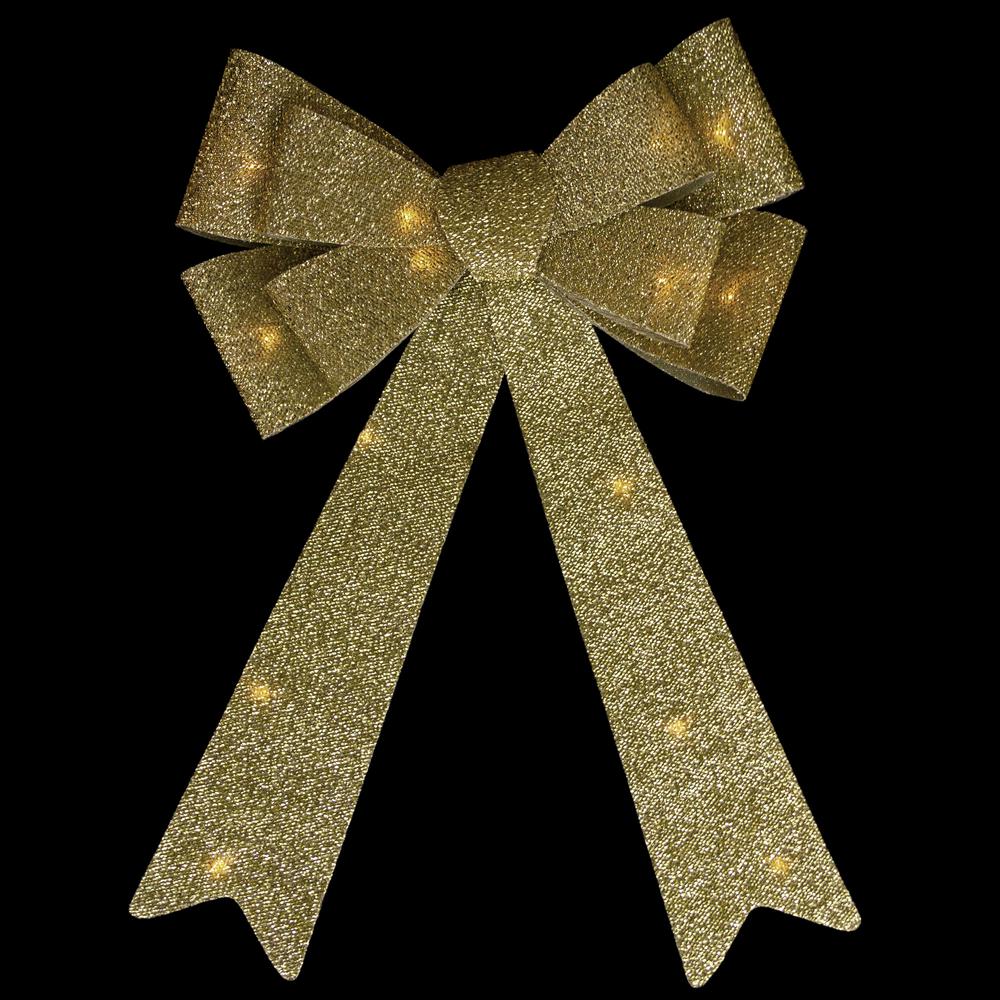 24" LED Lighted Gold Tinsel Bow Christmas Decoration. Picture 3