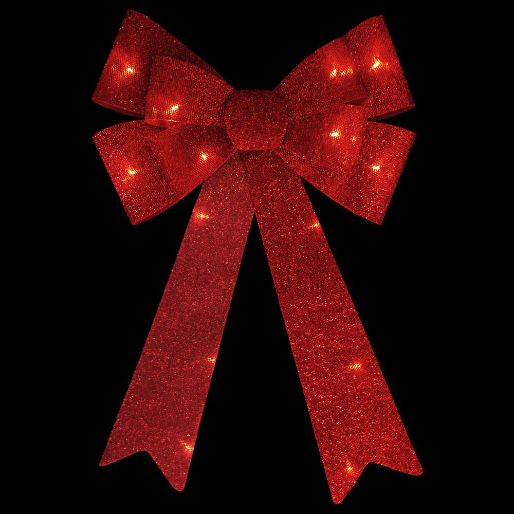 24" LED Lighted Red Tinsel Bow Christmas Decoration. Picture 3