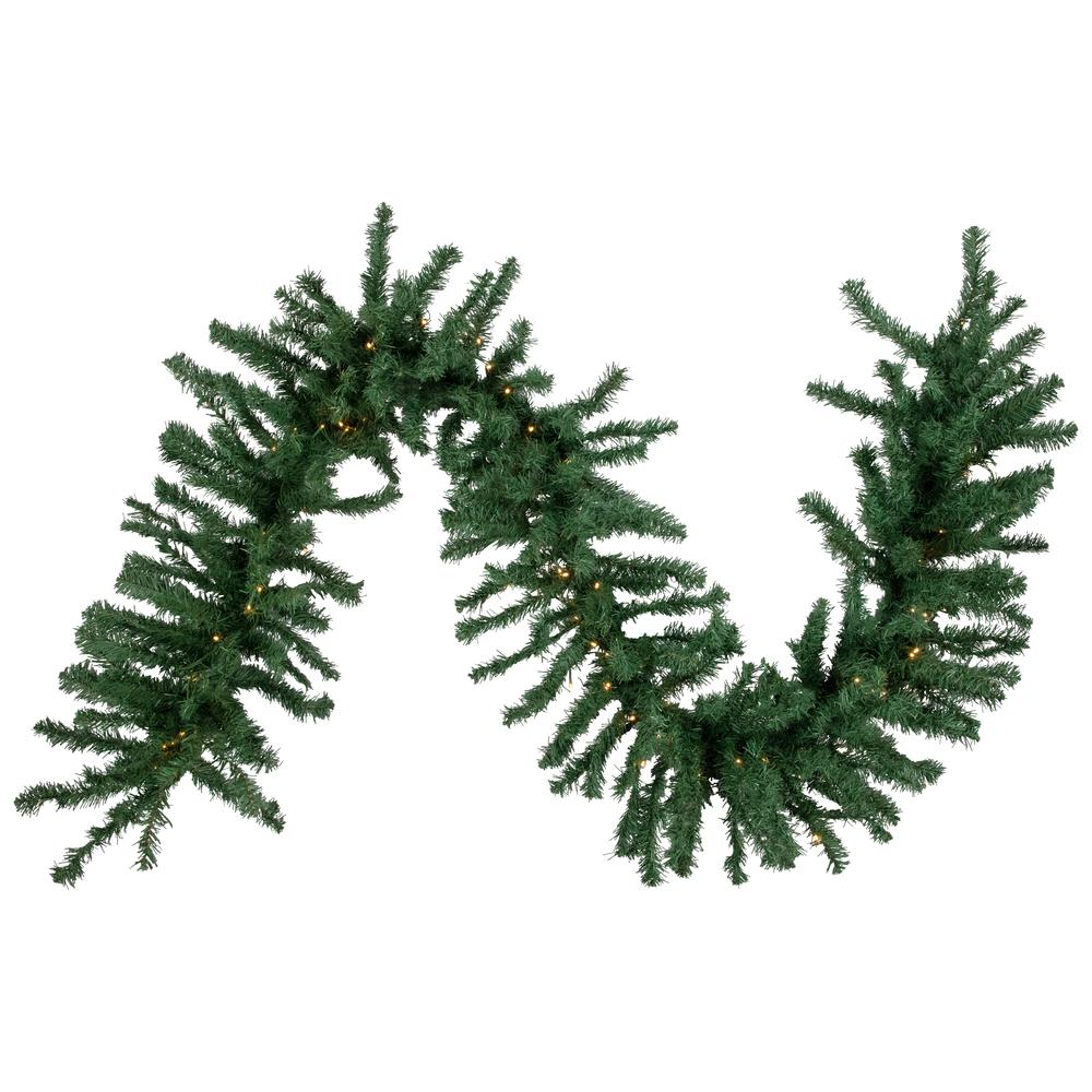 27' x 20" Pre-Lit Green Artificial Pine Christmas Garland  Warm White LED Lights. Picture 1