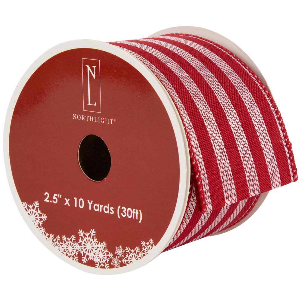 Red and White Striped Wired Craft Christmas Ribbon 2.5" x 10 Yards. Picture 1