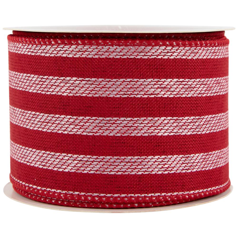 Red and White Striped Wired Craft Christmas Ribbon 2.5" x 10 Yards. Picture 4