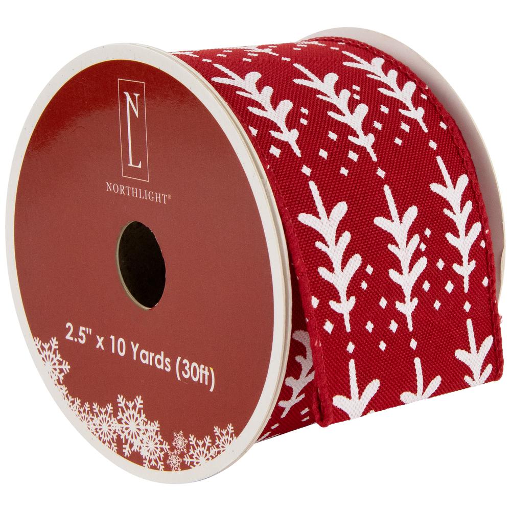 Red and White Christmas Tree Wired Craft Ribbon 2.5" x 10 Yards. Picture 1