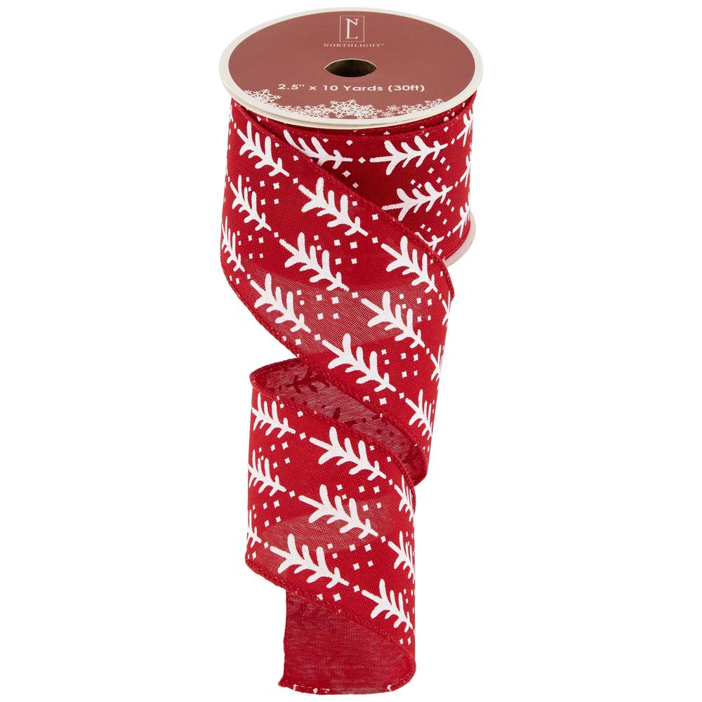 Red and White Christmas Tree Wired Craft Ribbon 2.5" x 10 Yards. Picture 7