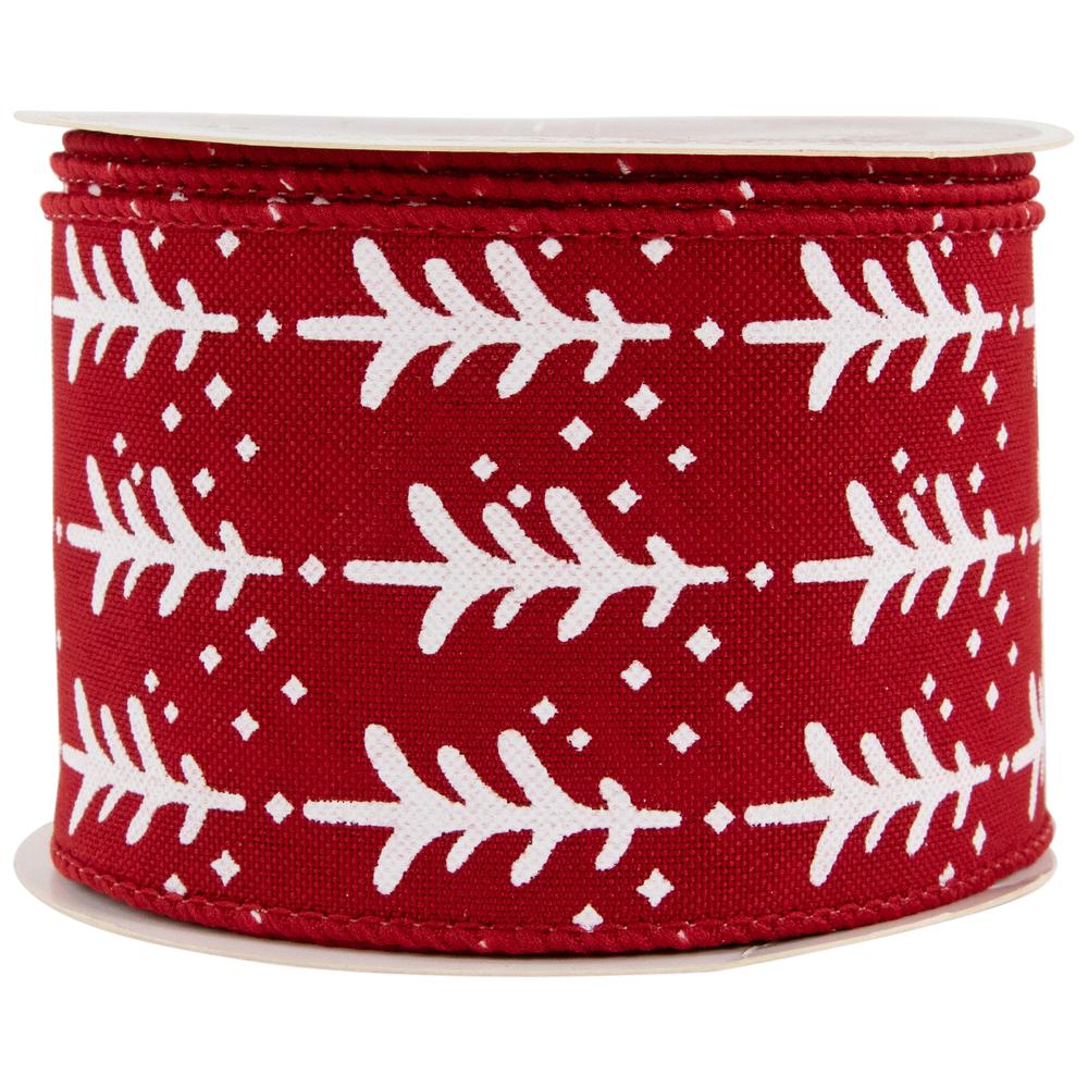 Red and White Christmas Tree Wired Craft Ribbon 2.5" x 10 Yards. Picture 4