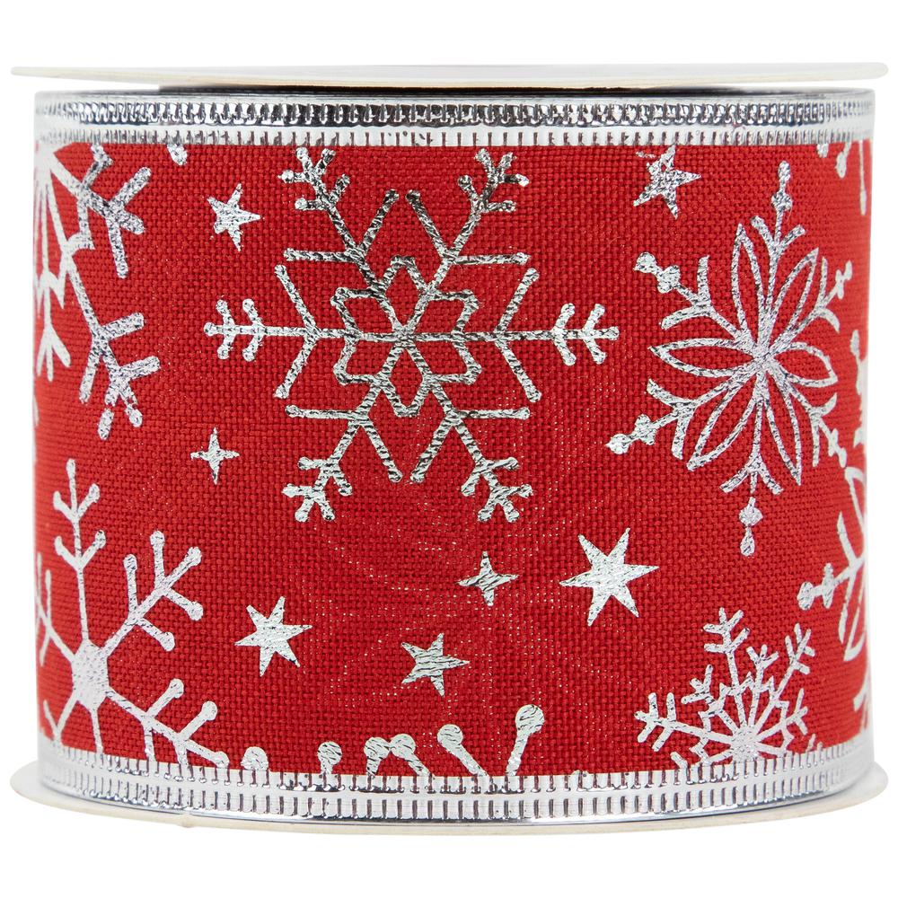 Red with Silver Snowflakes Wired Craft Christmas Ribbon 2.5" x 10 Yards. Picture 4