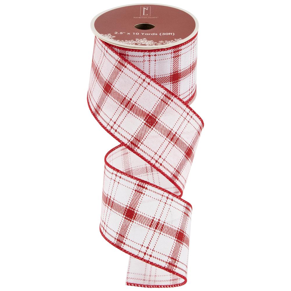 Red and White Plaid Wired Craft Christmas Ribbon 2.5" x 10 Yards. Picture 7