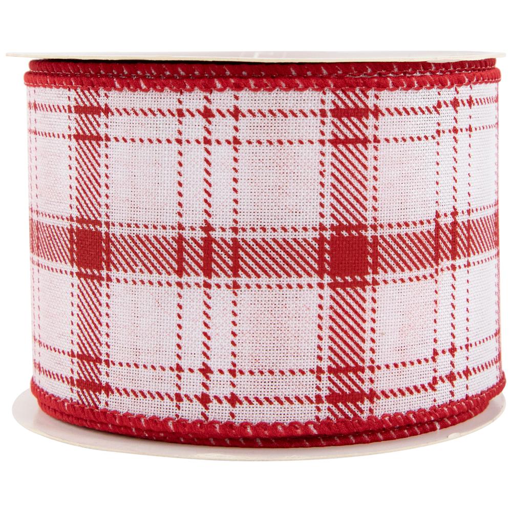 Red and White Plaid Wired Craft Christmas Ribbon 2.5" x 10 Yards. Picture 4