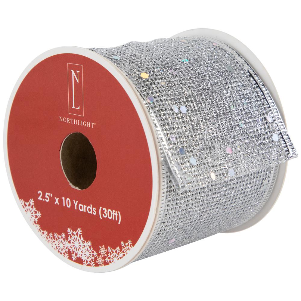 Shimmering Silver Wired Craft Christmas Ribbon 2.5" x 10 Yards. Picture 1