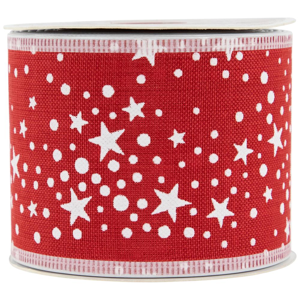 Red and White Stars Wired Craft Christmas Ribbon 2.5" x 10 Yards. Picture 4