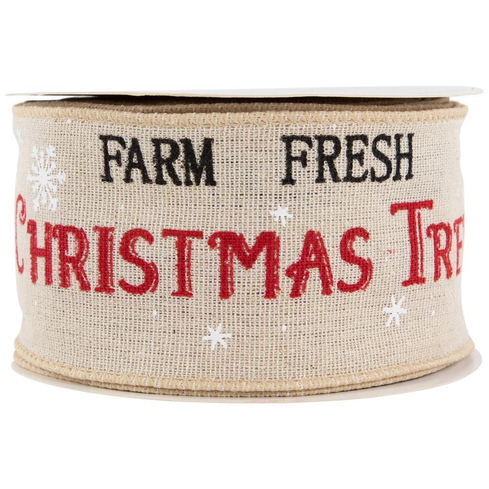 Farm Fresh Trees Burlap Style Wired Craft Christmas Ribbon 2.5" x 10 Yards. Picture 4