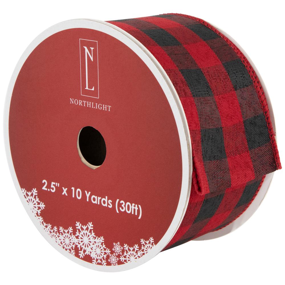 Red and Black Plaid Wired Craft Christmas Ribbon 2.5" x 10 Yards. Picture 1