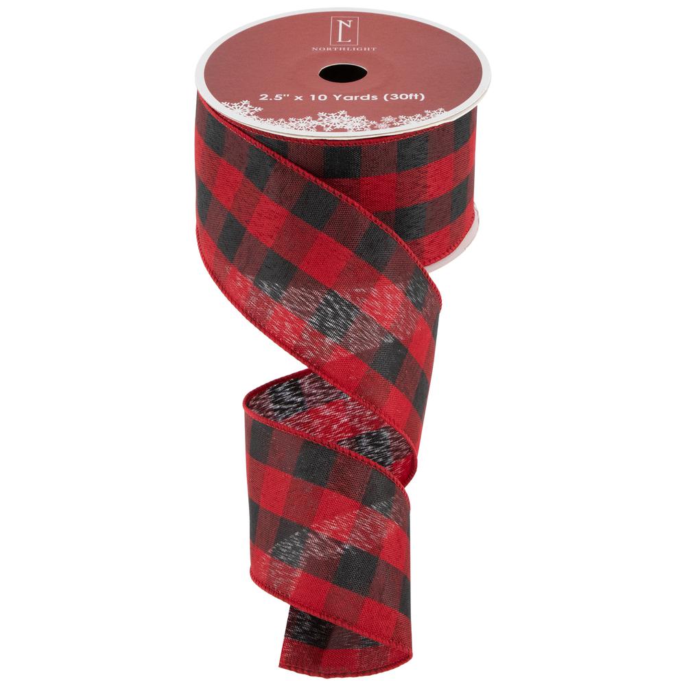 Red and Black Plaid Wired Craft Christmas Ribbon 2.5" x 10 Yards. Picture 7