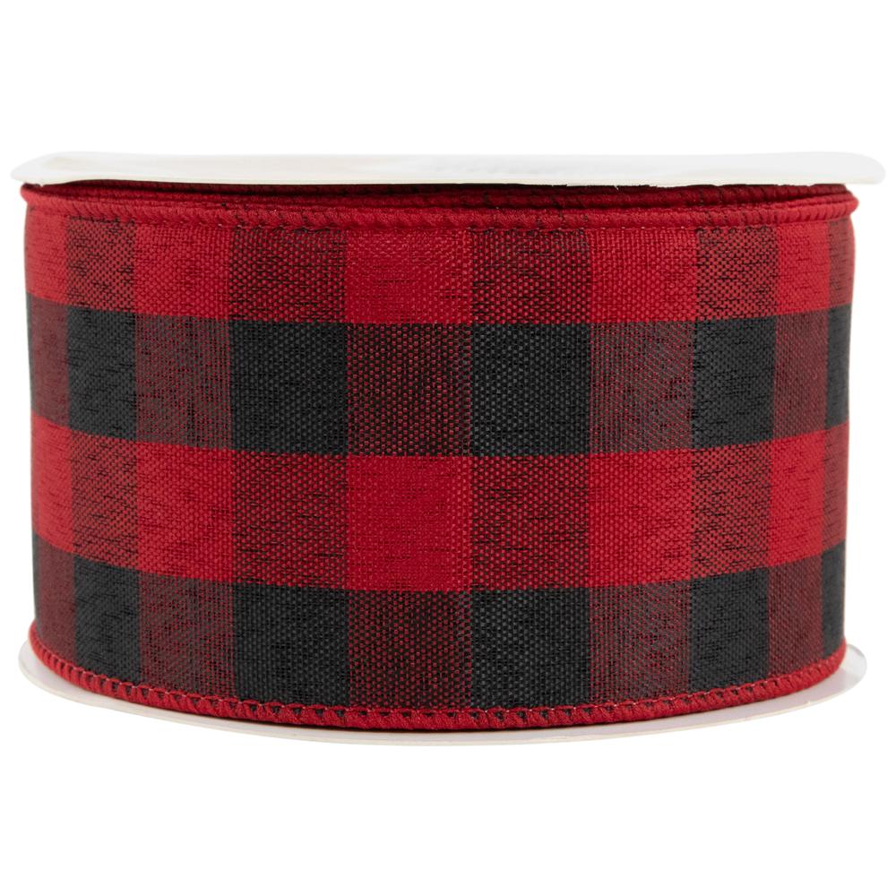 Red and Black Plaid Wired Craft Christmas Ribbon 2.5" x 10 Yards. Picture 4