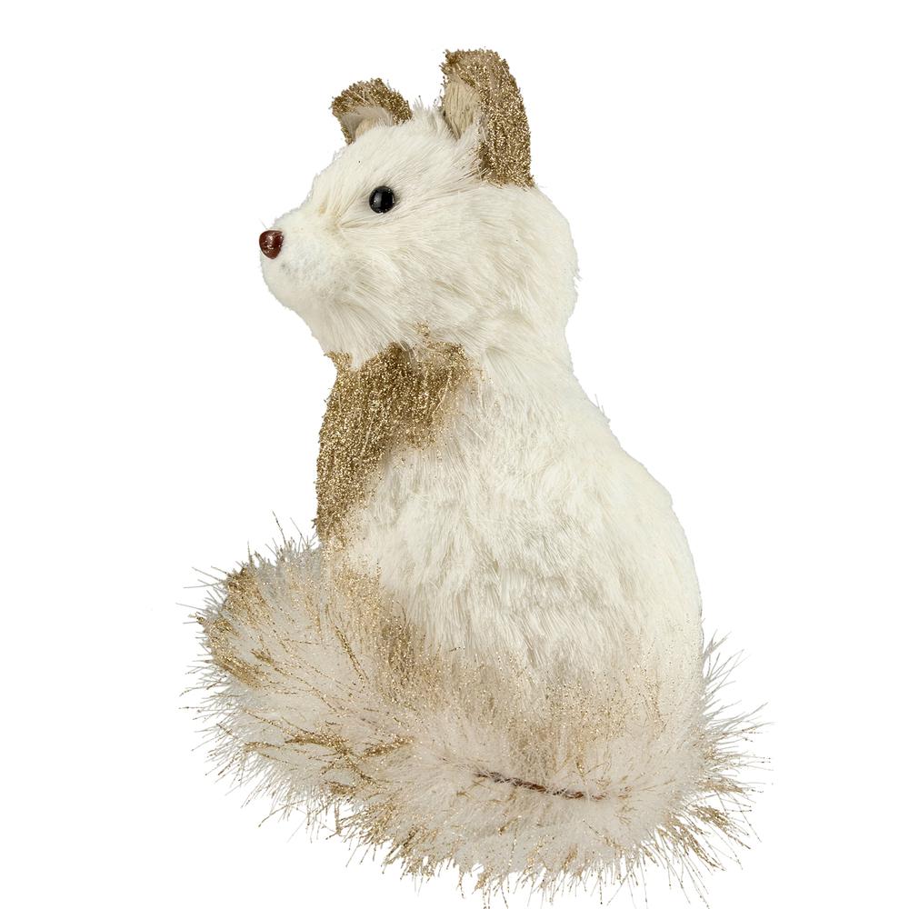9.25" White Sisal Fox with Gold Glitter Christmas Figure. Picture 4