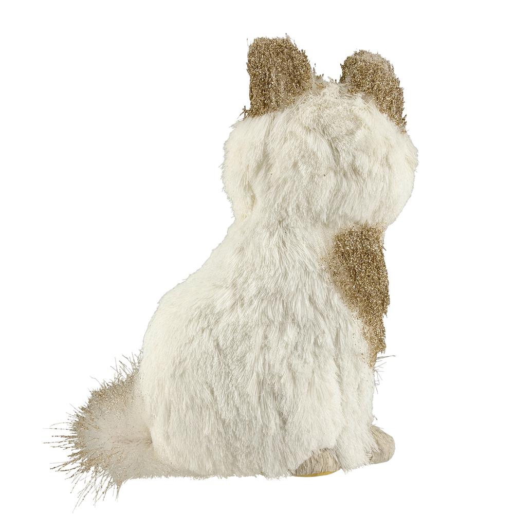 9.25" White Sisal Fox with Gold Glitter Christmas Figure. Picture 5