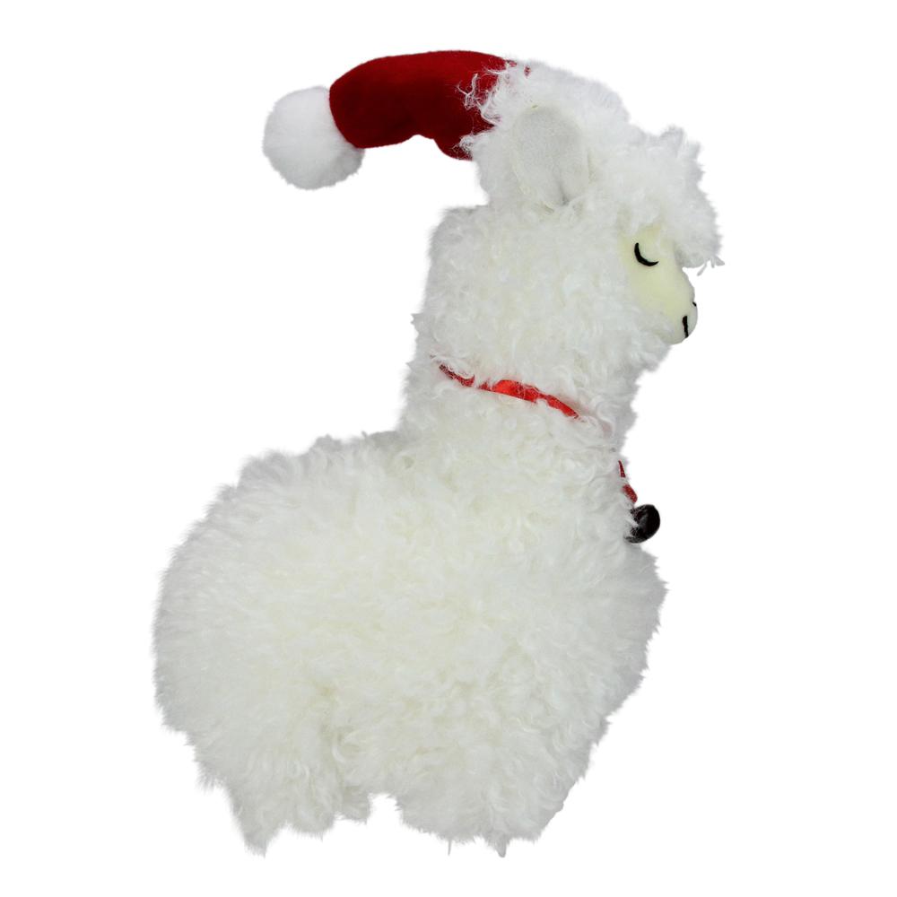 13" Plush Standing Llama with Jingle Bell Necklace Christmas Tabletop Figure. Picture 1