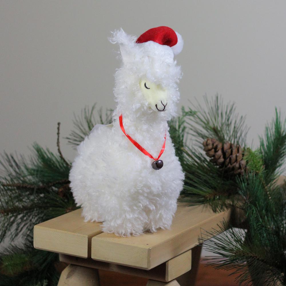 13" Plush Standing Llama with Jingle Bell Necklace Christmas Tabletop Figure. Picture 2