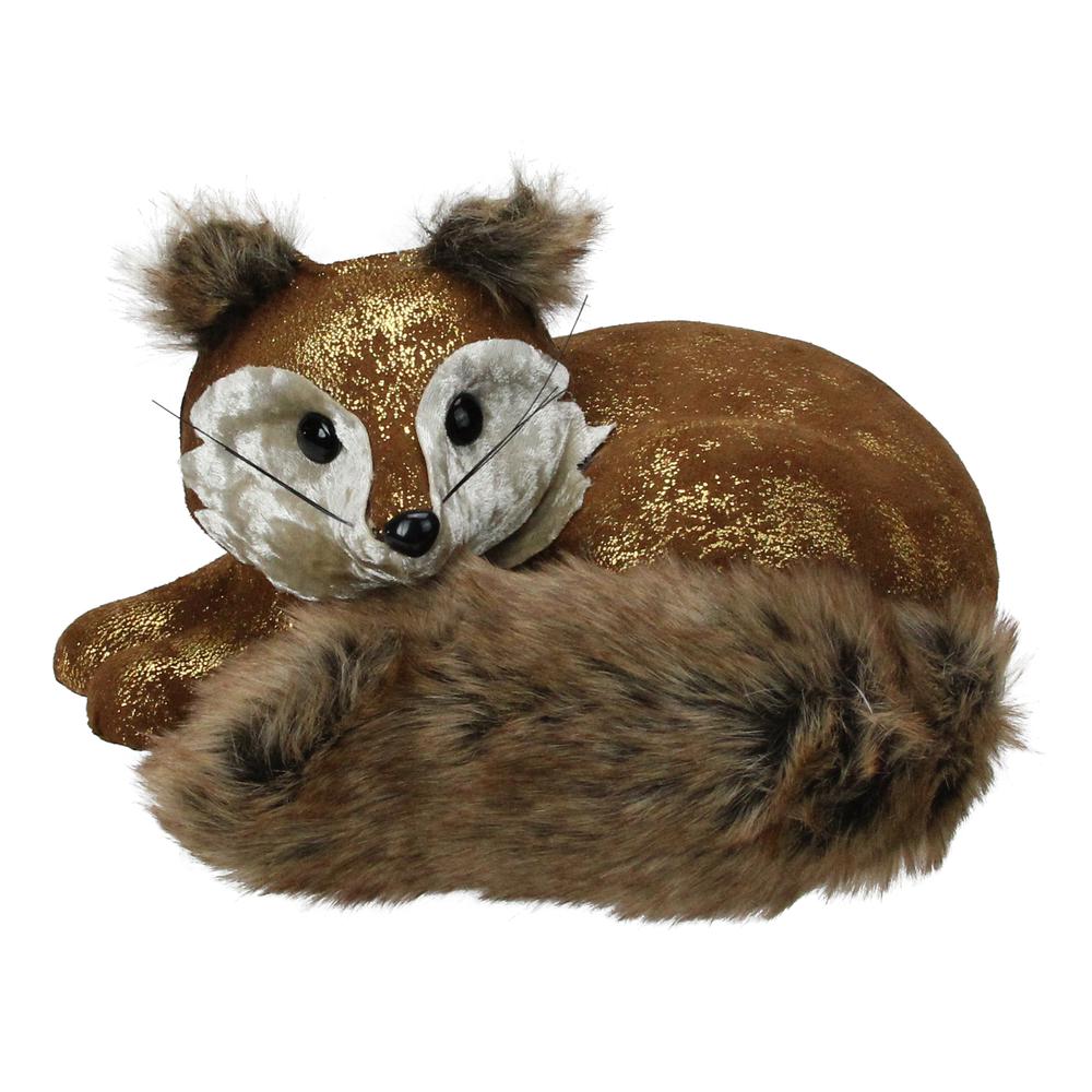 16.5" Brown and Gold Fox Lying Down Christmas Table Figure. Picture 1