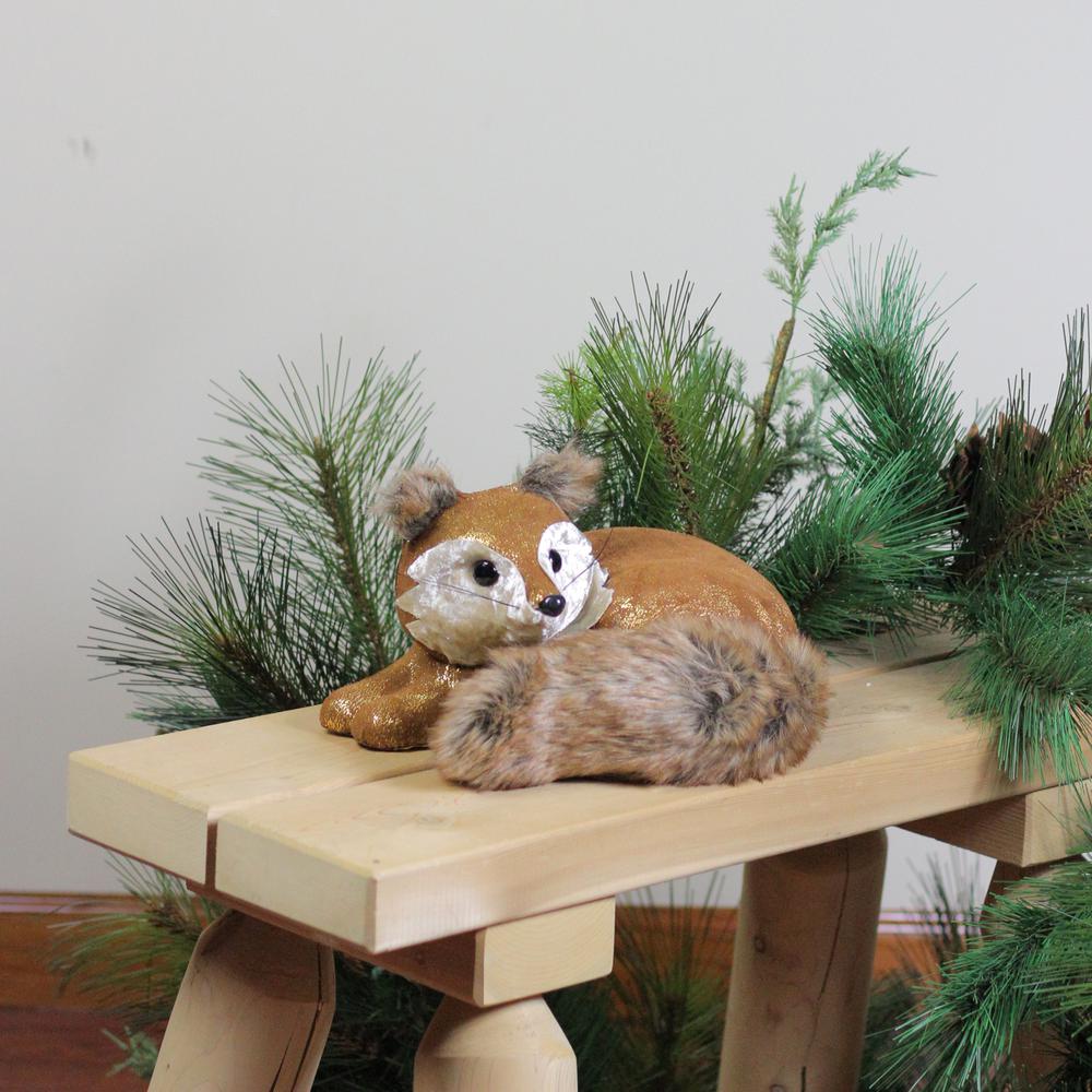 16.5" Brown and Gold Fox Lying Down Christmas Table Figure. Picture 3