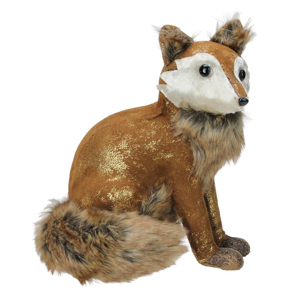 10.25" Plush Brown Sitting Fox Figure Animal Decoration. Picture 1