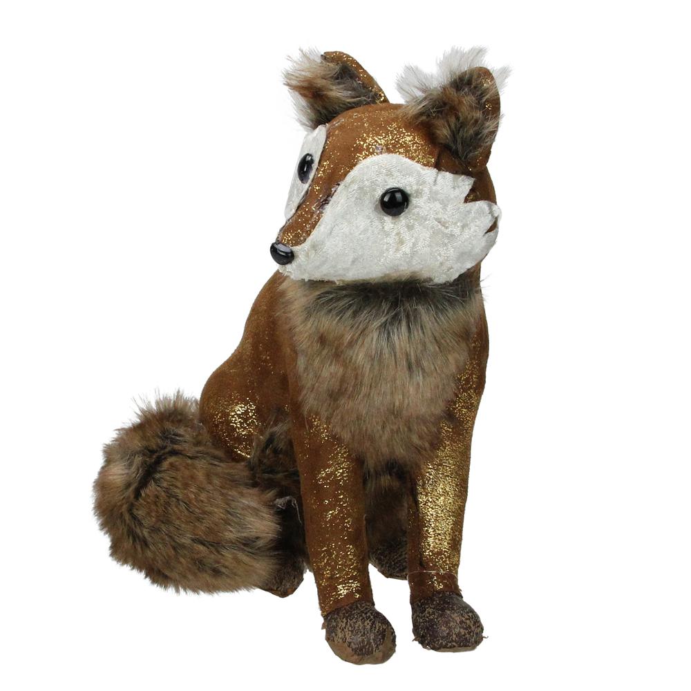 10.25" Plush Brown Sitting Fox Figure Animal Decoration. Picture 2