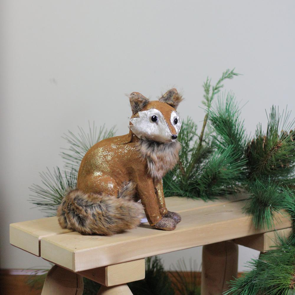 10.25" Plush Brown Sitting Fox Figure Animal Decoration. Picture 3