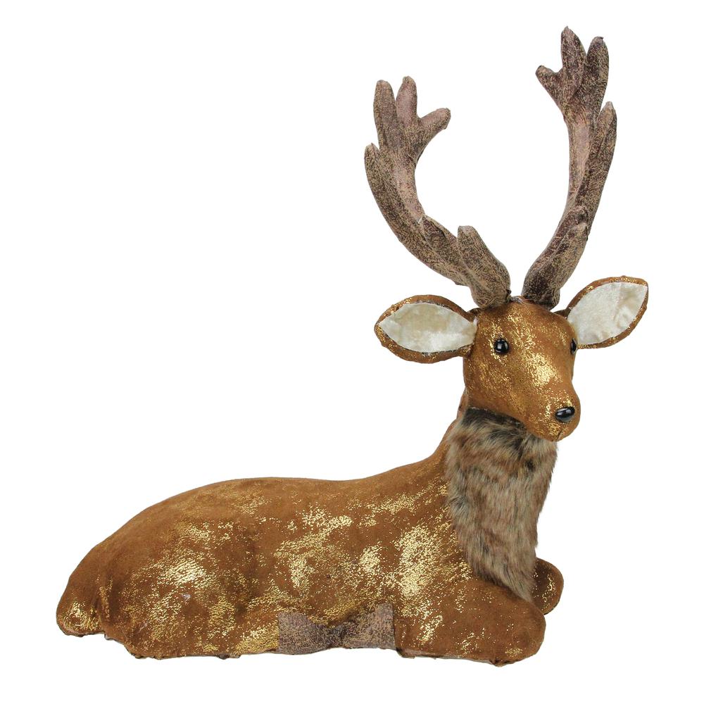 16.5" Brown and Gold Reindeer Lying Down Christmas Table Figure. Picture 1
