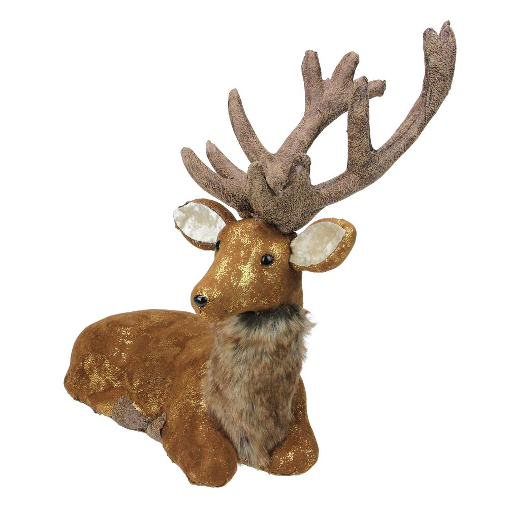 16.5" Brown and Gold Reindeer Lying Down Christmas Table Figure. Picture 2