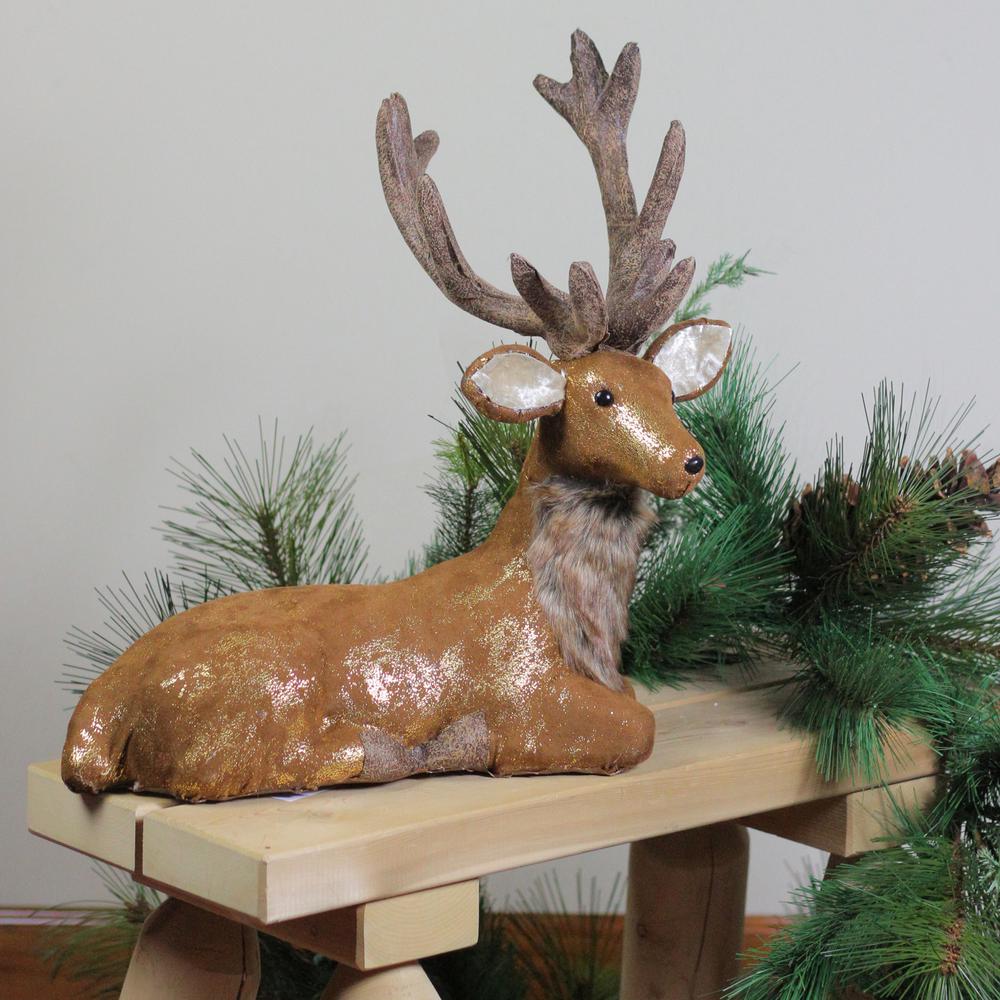 16.5" Brown and Gold Reindeer Lying Down Christmas Table Figure. Picture 3