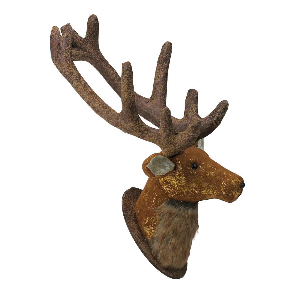 24" Brown and Gold Reindeer Head Christmas Wall Hanging. Picture 2