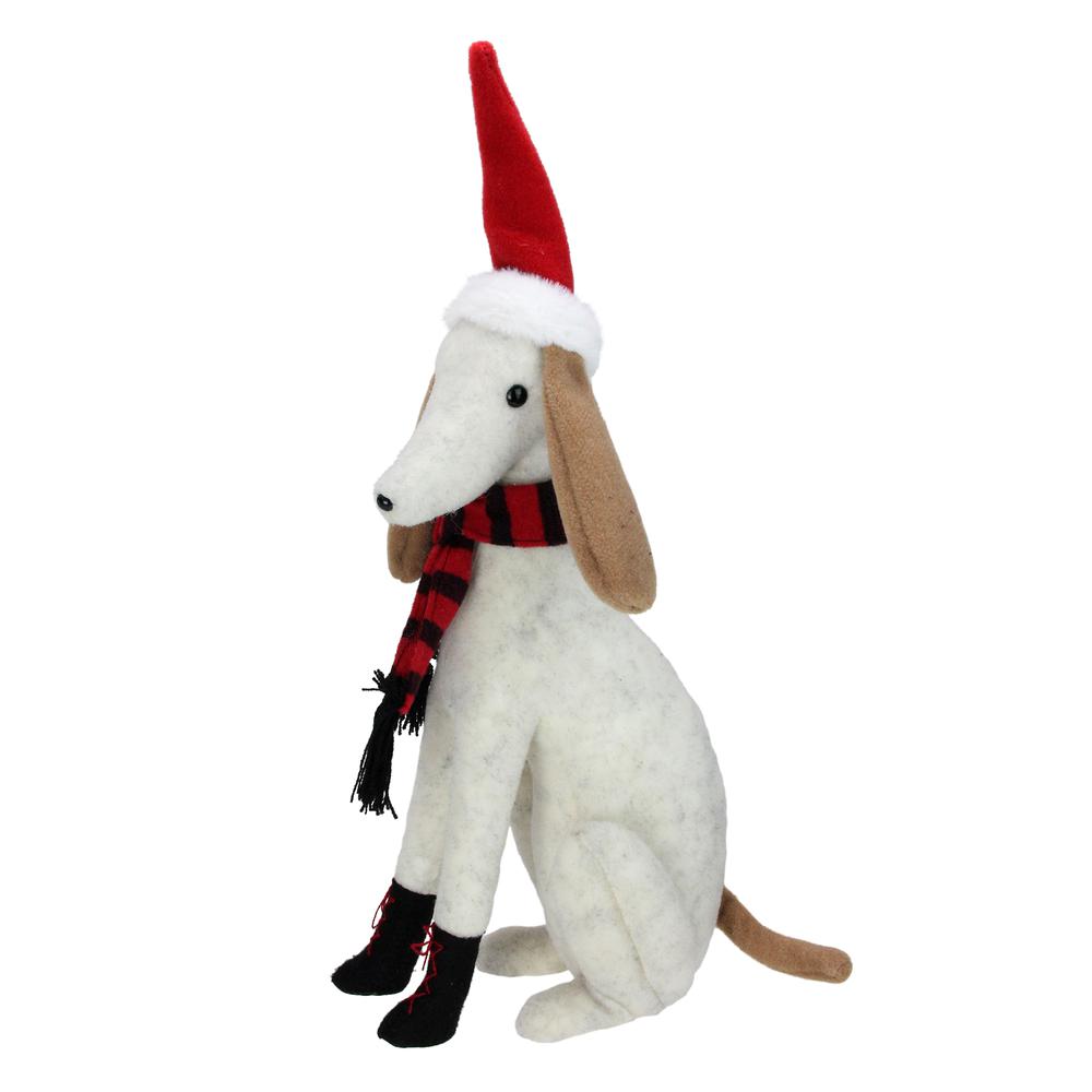 21.5" White and Gray Sitting Greyhound Dog in Santa Hat Christmas Decoration. Picture 2