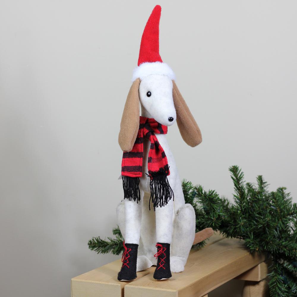 21.5" White and Gray Sitting Greyhound Dog in Santa Hat Christmas Decoration. Picture 3