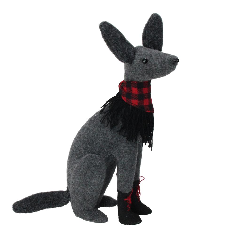 14.5" Gray and Red Sitting Dog with Plaid Collar Christmas Decoration. Picture 2