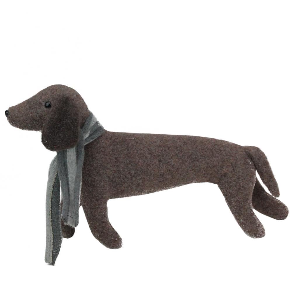 7.5" Plush Brown Dachshund Dog with Scarf Christmas Decoration. Picture 2