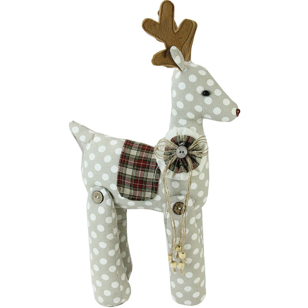20" White and Brown Polka Dot Reindeer Christmas Tabletop Decor. Picture 2