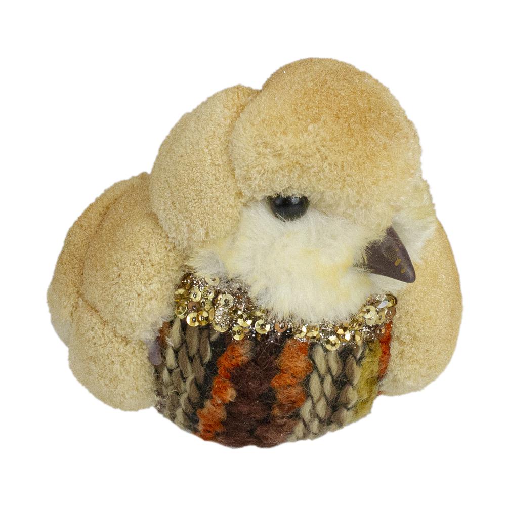 8.5" Orange and Brown Autumn Harvest Table Top Bird with Sequins. Picture 4