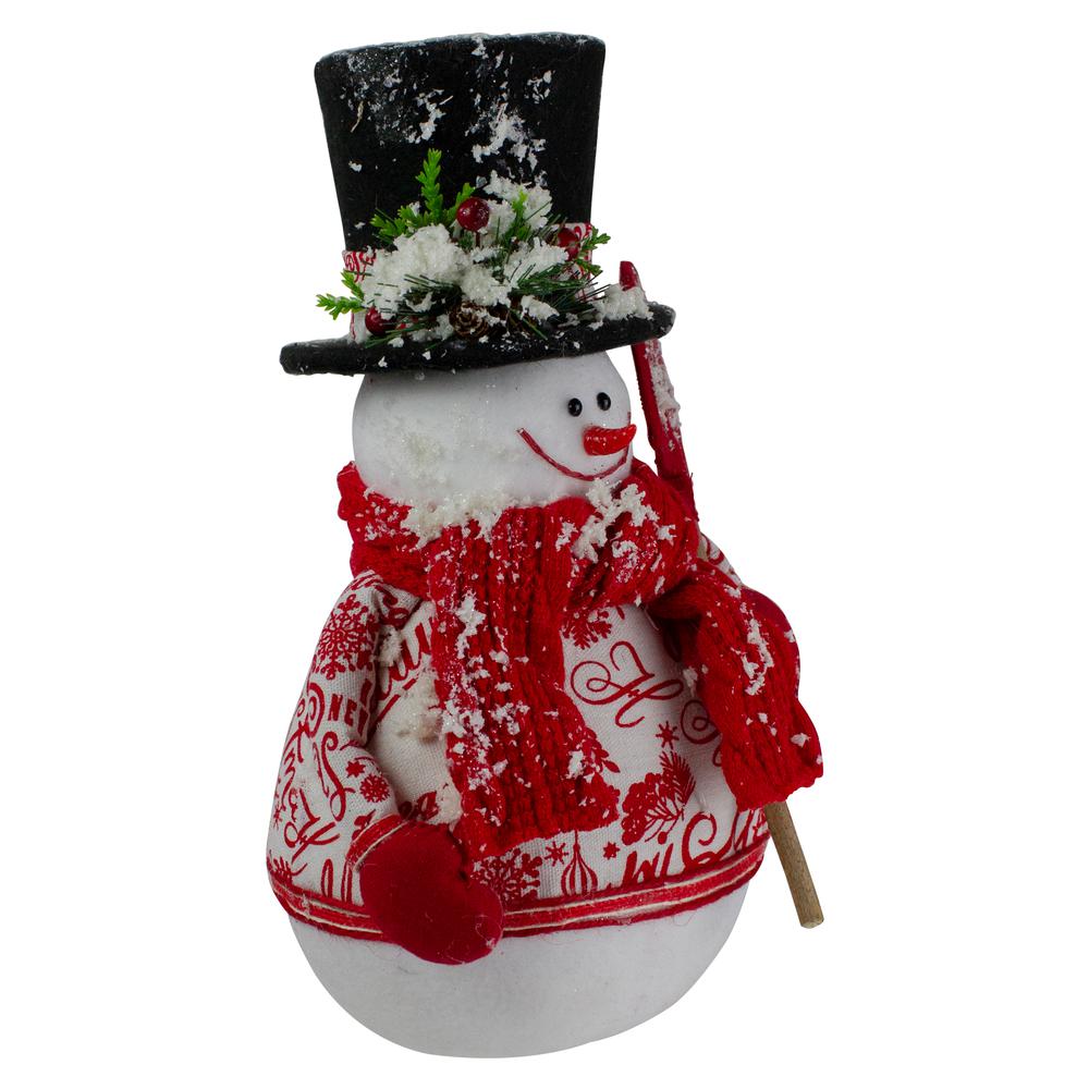 12.5" White and Red Standing Snowman with Shovel Table Top Christmas Decoration. Picture 3