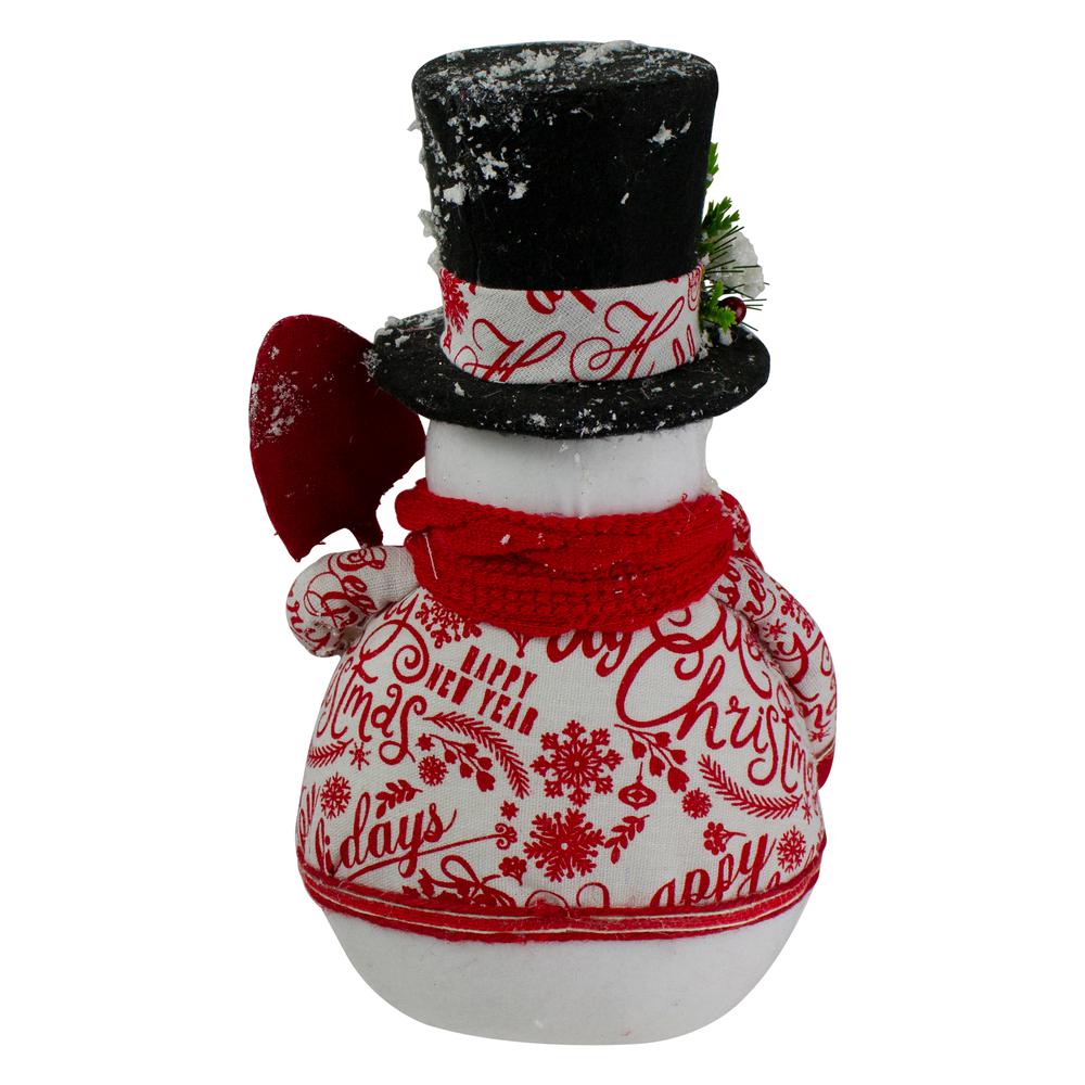 12.5" White and Red Standing Snowman with Shovel Table Top Christmas Decoration. Picture 5