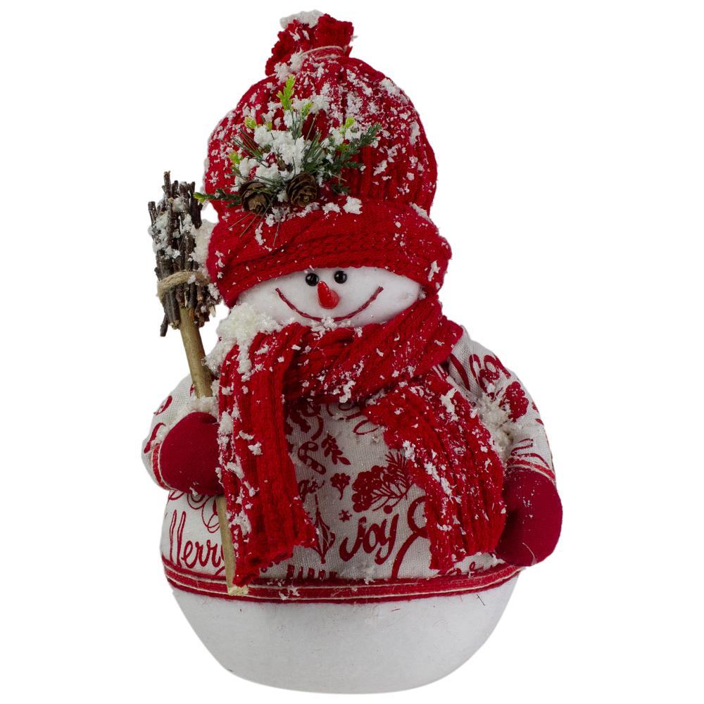 12.25" Red and White Standing Snowman Table Top Christmas Figure with Broom. The main picture.