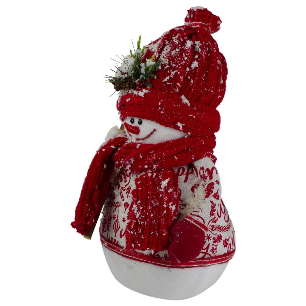 12.25" Red and White Standing Snowman Table Top Christmas Figure with Broom. Picture 4