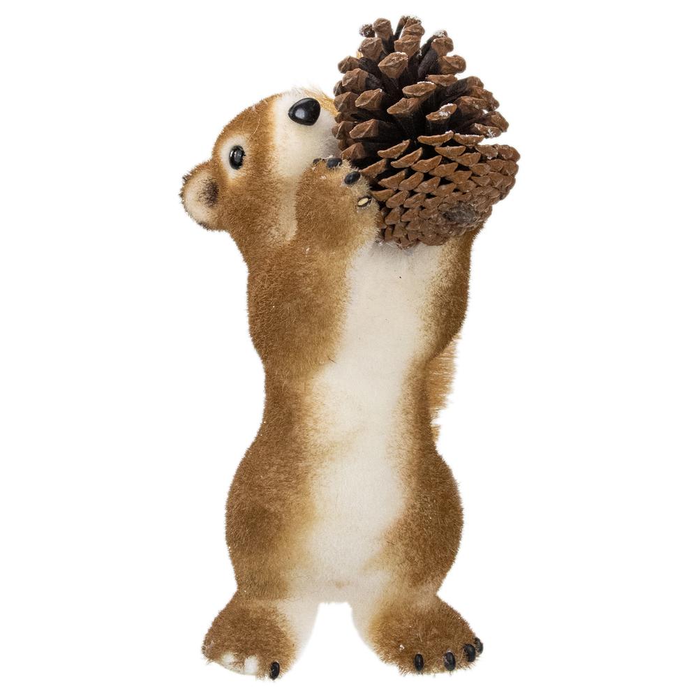 13" Standing Forest Squirrel Table Top Christmas Figure Holding a Pine Cone. Picture 1