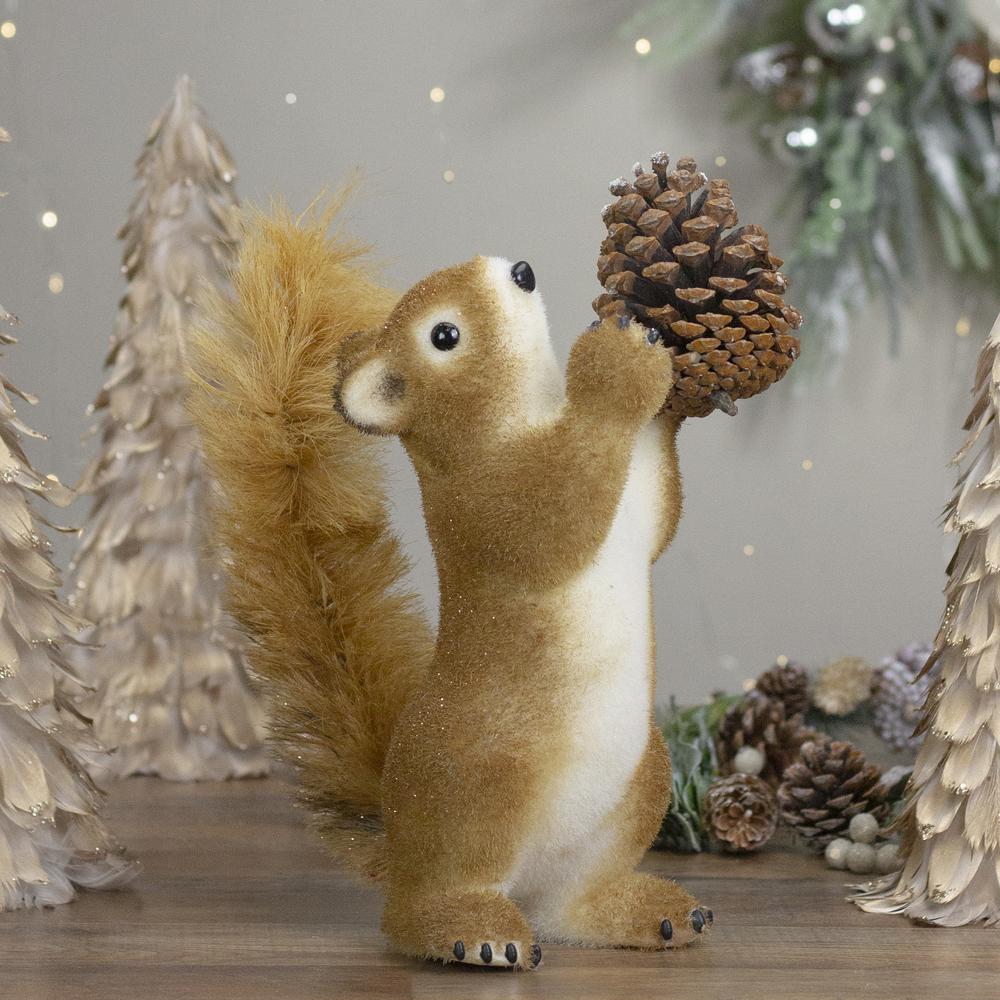 13" Standing Forest Squirrel Table Top Christmas Figure Holding a Pine Cone. Picture 2