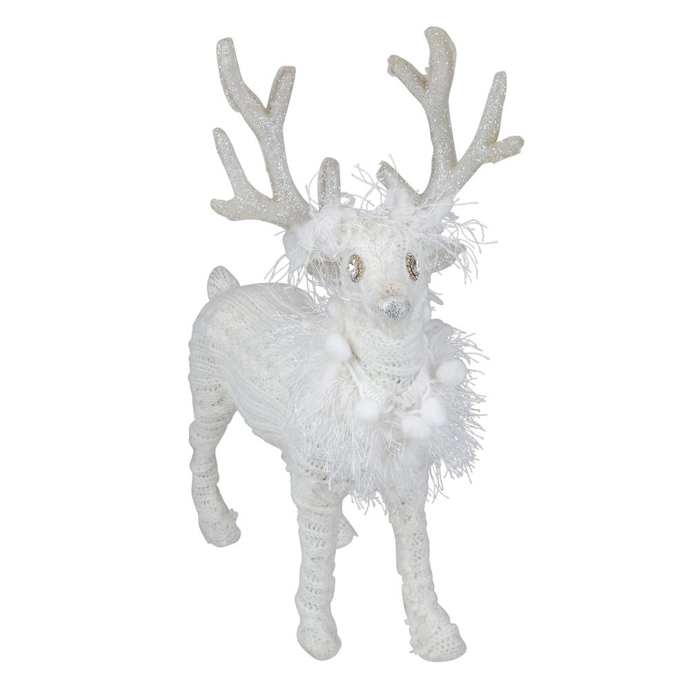 13.5" White Cable Knit Standing Reindeer Christmas Figure. Picture 3