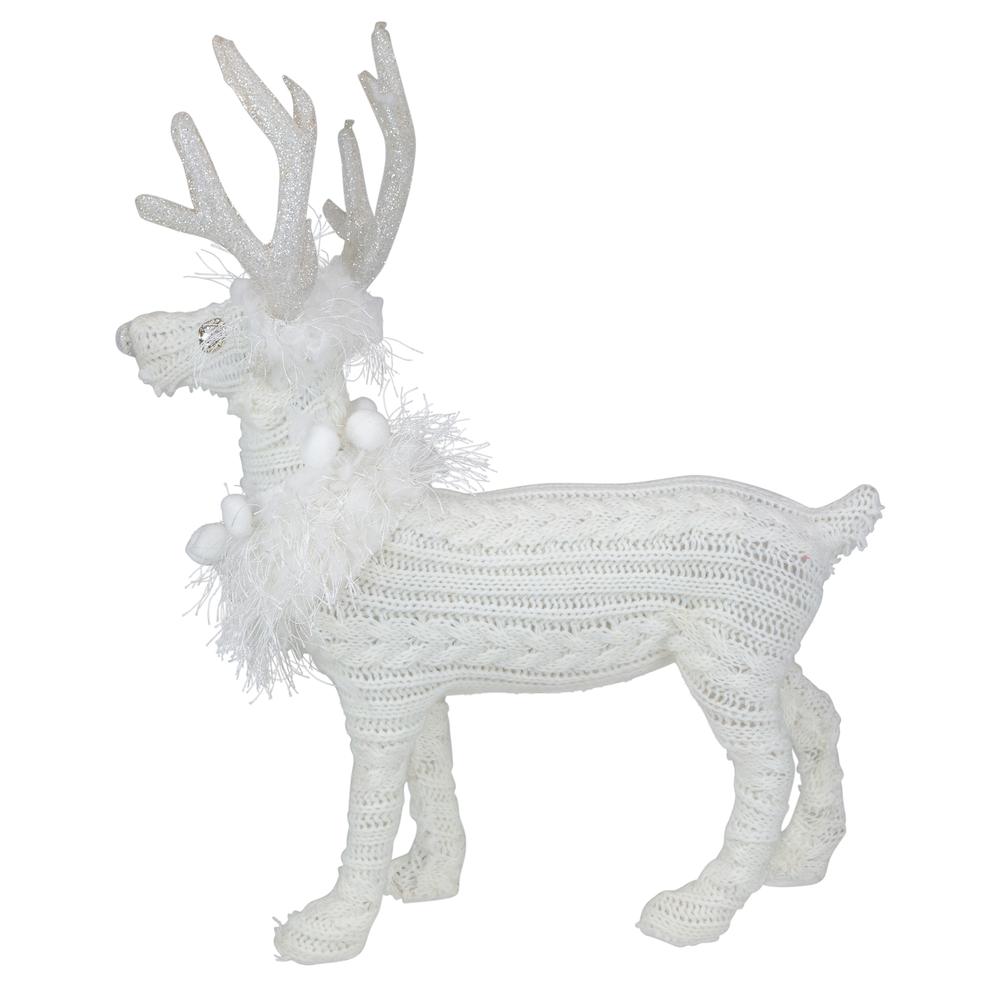 13.5" White Cable Knit Standing Reindeer Christmas Figure. Picture 4